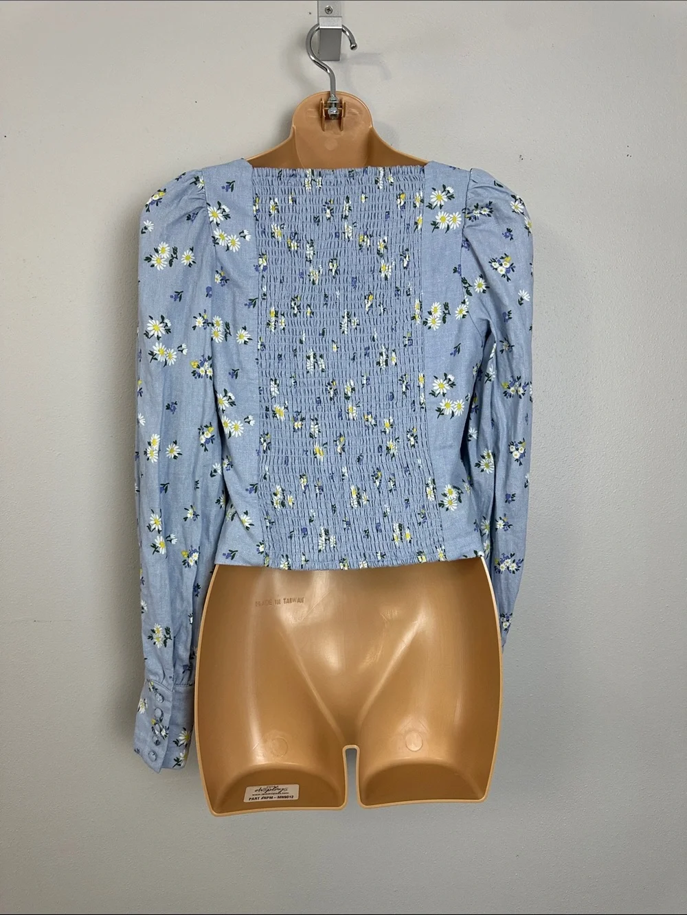 Rachel Zoe Linen Blend Ditsy Daisy Square Neck Puff Sleeve Crop Top